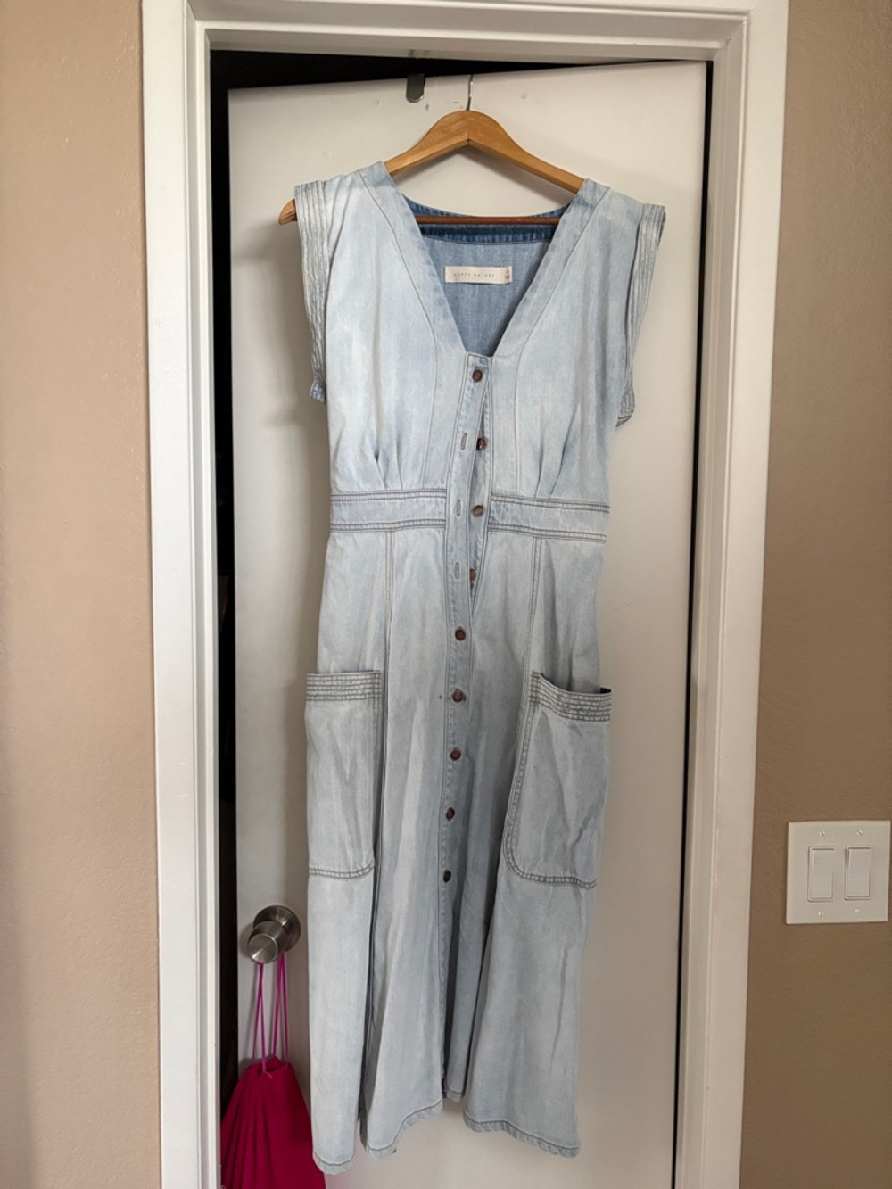 Light Blue Sleeveless Button-Front Maxi Dress with Pockets